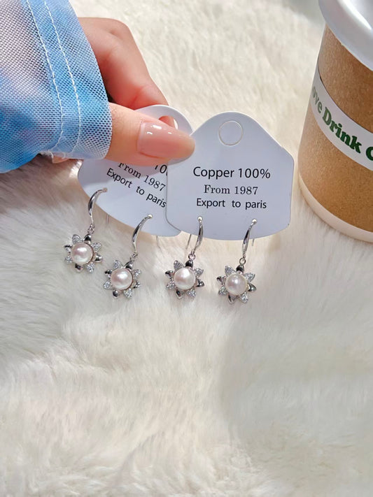 S925 Silver Petal Freshwater Pearl Drop Earrings