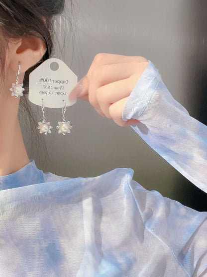 S925 Silver Petal Freshwater Pearl Drop Earrings