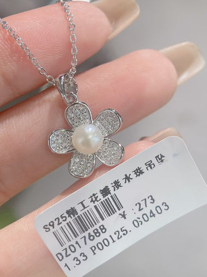 S925 Silver Petal Freshwater Pearl Pendant
