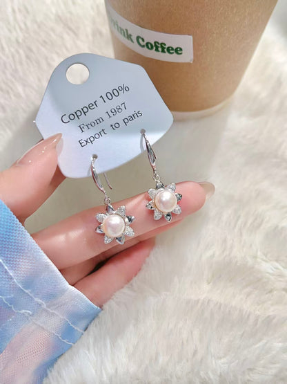 S925 Silver Petal Freshwater Pearl Drop Earrings