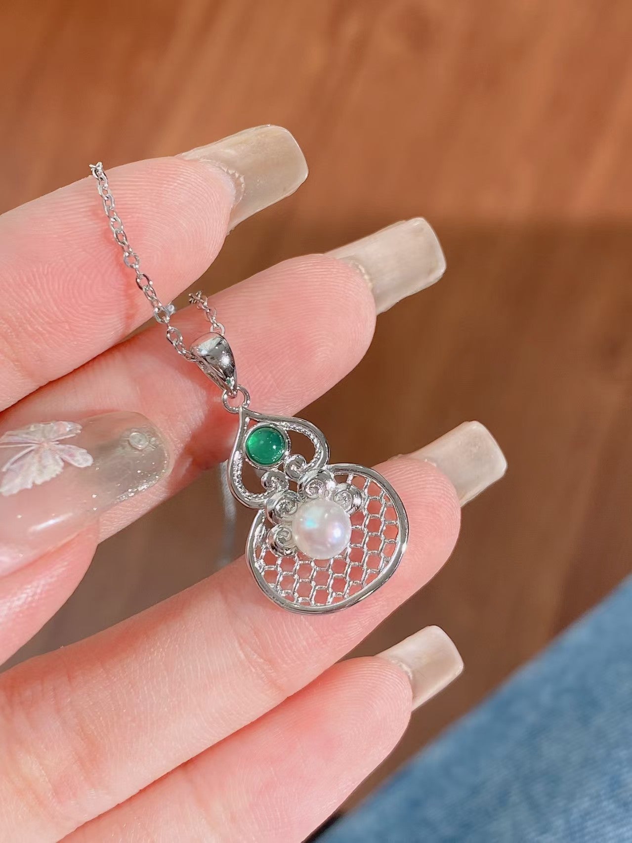 S925 Silver Craft Gourd Water Bead Pendant
