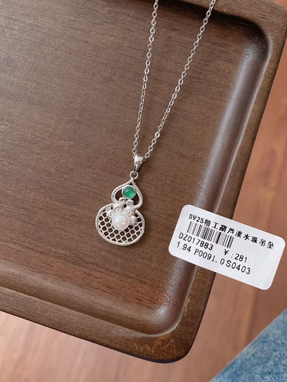 S925 Silver Craft Gourd Water Bead Pendant