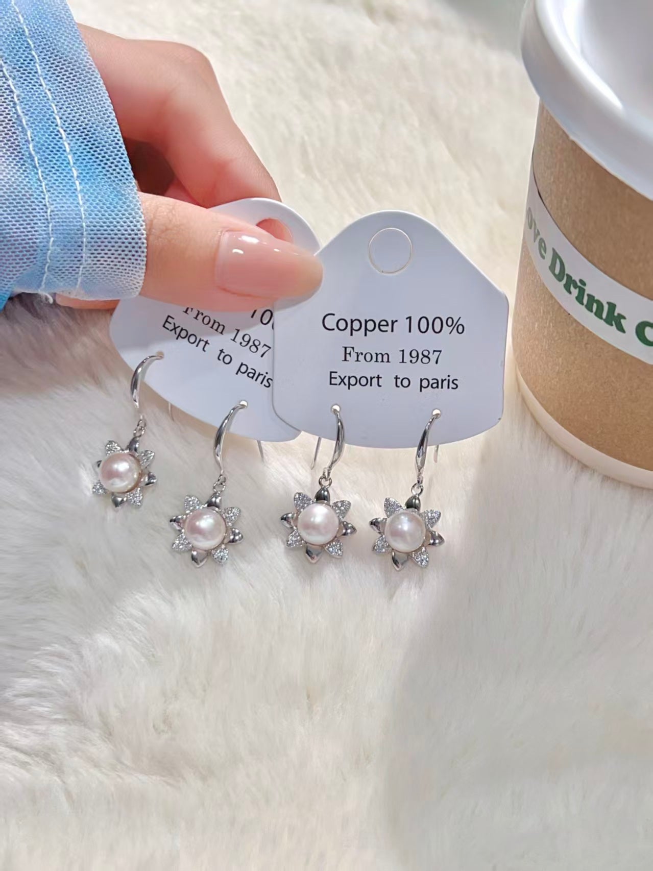 S925 Silver Petal Freshwater Pearl Drop Earrings